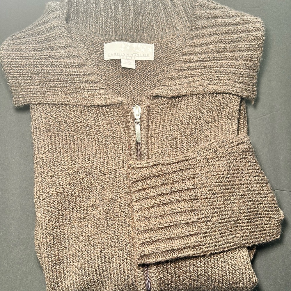 Large Petite Carolyn Taylor Chunky Knit Mocha Cardigan